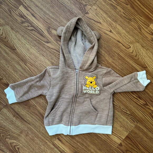 Disney Baby Winnie the Pooh "Hello World" Hood Zip Jacket Size 12M - Picture 1 of 5